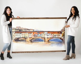 Huge Wall Art- Ponte Vecchio Italy Bridge- Framed Canvas Large Wall Art - XL