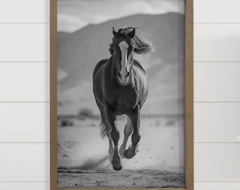 Fast Horse Black and White - Animal Photography - Wood Frame