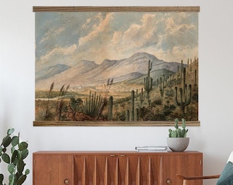 Oversized Wall Art- Sonora Desert Cactus Tapestry - Large Canvas Print with Wood Frame- Huge Wall Décor- Landscape Art