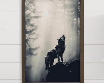 Howling Wolf - Wolf Canvas Art - Wood Framed Wall Decor