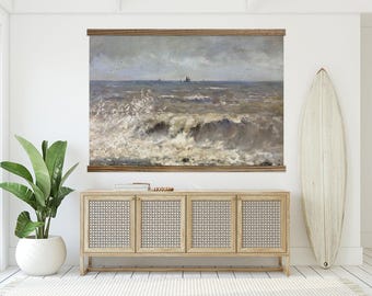 Front Entry Large Canvas Wall Art - Turbulent Sea Painting - Vintage Prints - XL