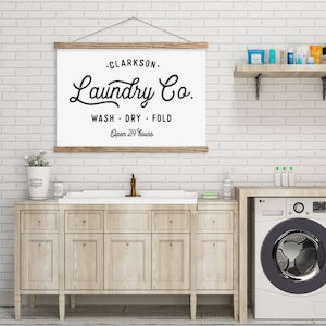 Laundry Co - Farmhouse Sign - Customized Hanging Canvas with Magnetic Hanger Frames ART