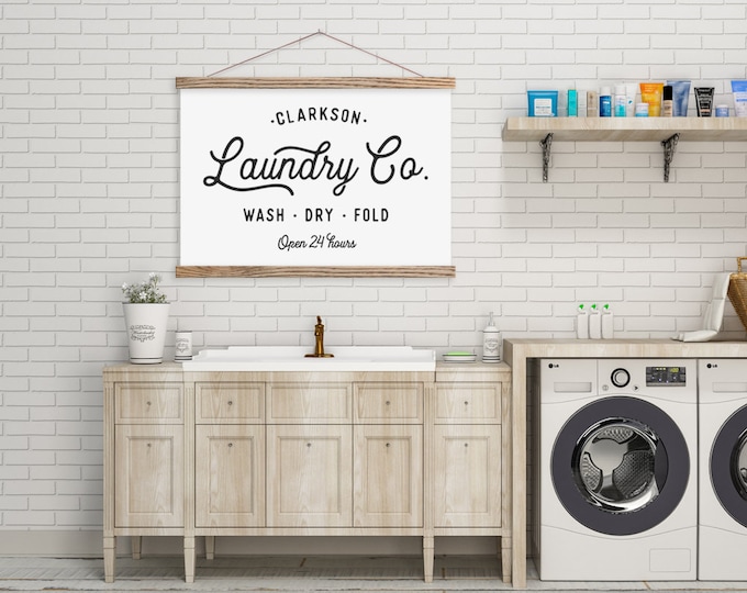 Laundry Co - Farmhouse Sign - Customized Hanging Canvas with Magnetic Hanger Frames ART