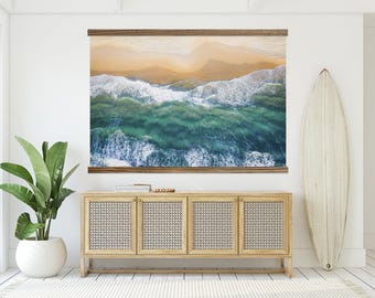 Oversized Beach Art- Waves Beach Aerial Canvas Print - Extra Large Wall Art - XL