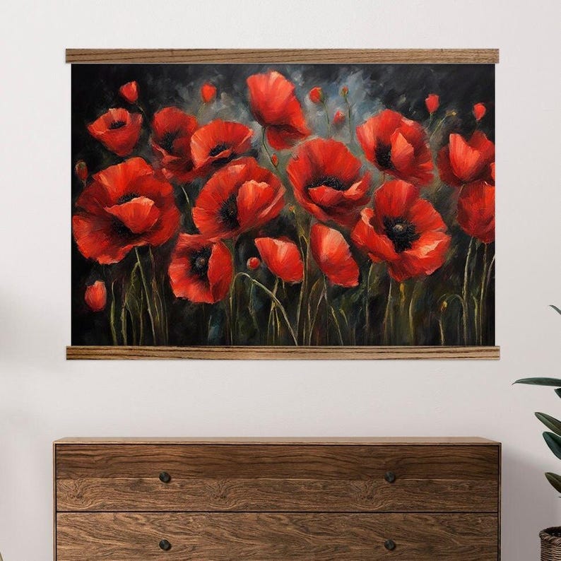 Extra Large Floral Wall Art Canvas - Red Poppies Painting - Nature ...
