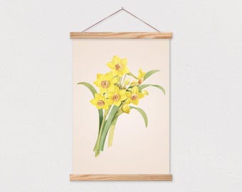 Vintage Botanical Daffodil Drawing Canvas Print with Wood Frame Rails- Vintage Flower Art Print- Vintage