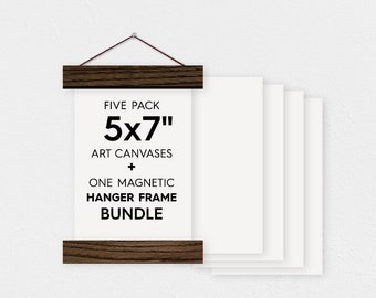 5x7-Zoll-Canvas-Bundle - Packung mit 5 leeren Leinwandbögen und magnetischem Holzaufhänger-Rahmen