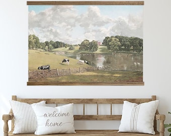 Oversized Vintage Art English Garden- Watercolor Canvas Wall Hanging- Huge Wall Decor for Bedroom - XL