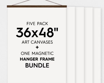 36x48" Canvas Bundle - Pack of 5 Blank Canvas Sheets and Magnetic Wood Hanger Frame