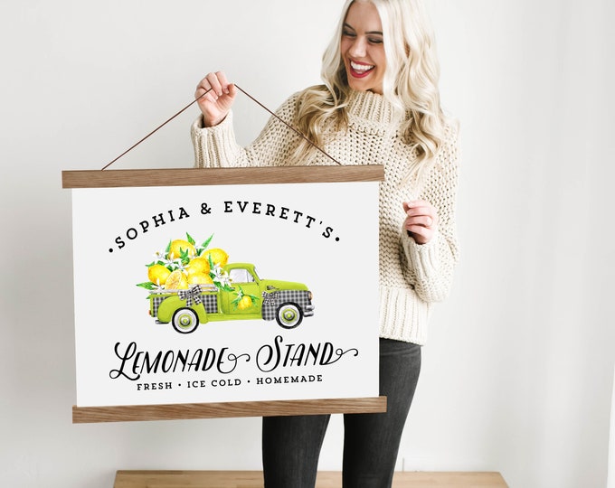 Custom Summer Lemonade Holiday Truck Sign with Family Name - Canvas & Wood Hanging Frame- July 4th Wall Decor