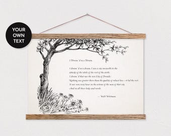 Custom Poem with Tree Drawing - Any Pix or Text - Printed on Canvas with Hanger Frame ART