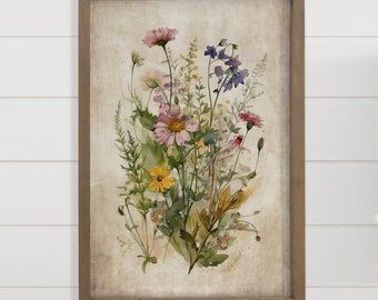 Gathered Wildflowers - Framed Flower Canvas Art - Farmhouse