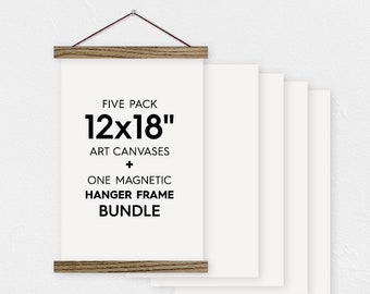 12x18" Canvas Bundle - Pack of 5 Blank Canvas Sheets and Magnetic Wood Hanger Frame