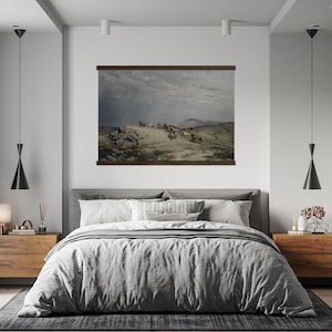 Tapiz de lona gigante para colgar: Caballos salvajes en la tormenta. Arte de pared para dormitorio.