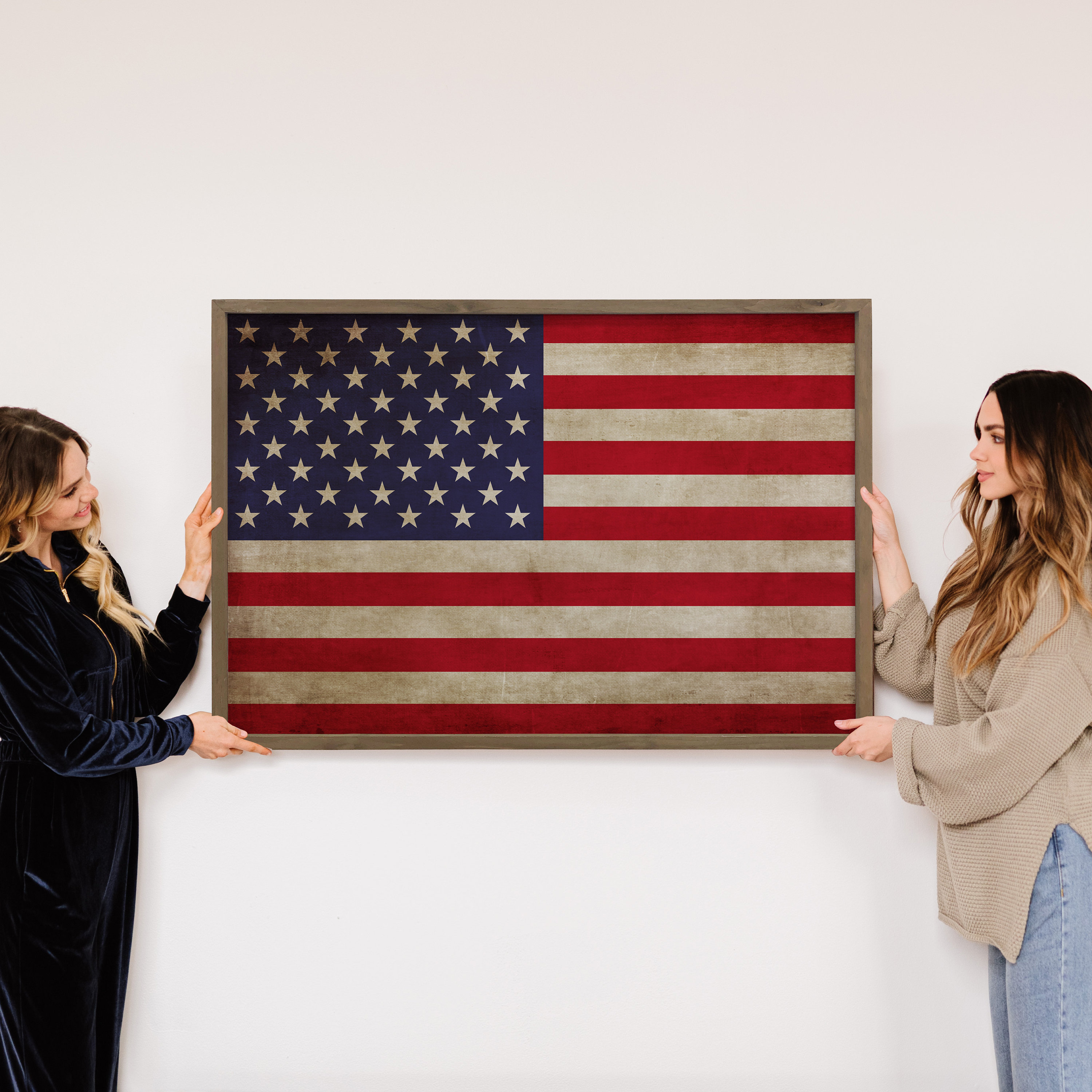 Bandera estadounidense vintage - Arte patriótico en lienzo - Marco de  madera - Etsy México, image size:3000x3000