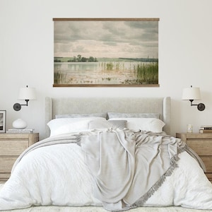Vintage Framed Wall Art - Lake Marsh Painting - Water Landscape Largest Wall Art