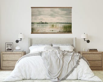 Vintage Framed Wall Art - Lake Marsh Painting - Water Landscape Largest Wall Art - XL
