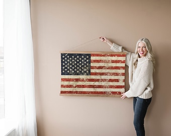 Print Vintage Canvas Flag with Wooden Hanger Frame