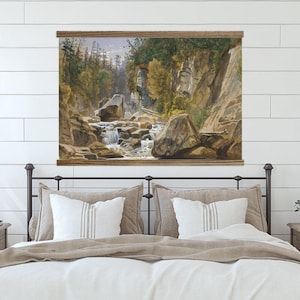 Landscape Artwork - Vintage Painting of Adirondacks Ausable River Large Canvas Wall Art - XL