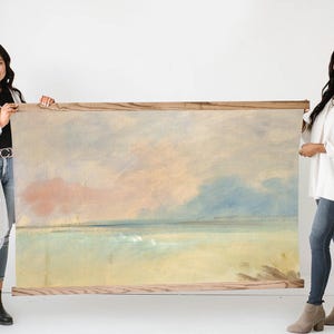 George Catlin Beach- Large Fireplace Artwork- Soft Colors Wall Art- Large Hanging Canvas with Wood Frame