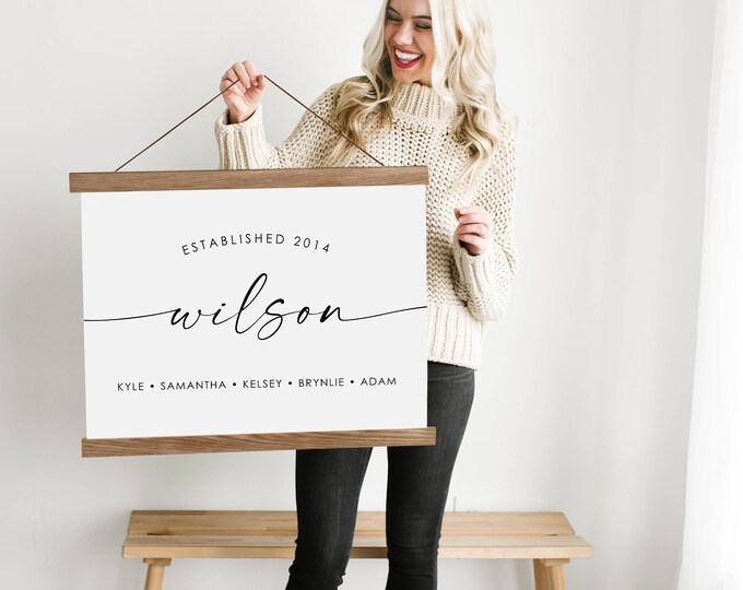 Custom Last Name Sign with Established Year and All Family Member Names - Canvas & Wood