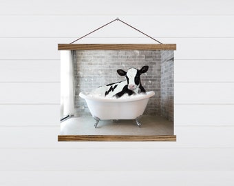Dairy Cow in a Bathtub-  Farmhouse Signs- Wall Decor- Bathroom Decor- Wrapped Canvas