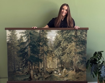 Extra Large Tapestry - Affordable Oversized Canvas Pictures - Goats in the Forest  - Green Nature Painting - XL