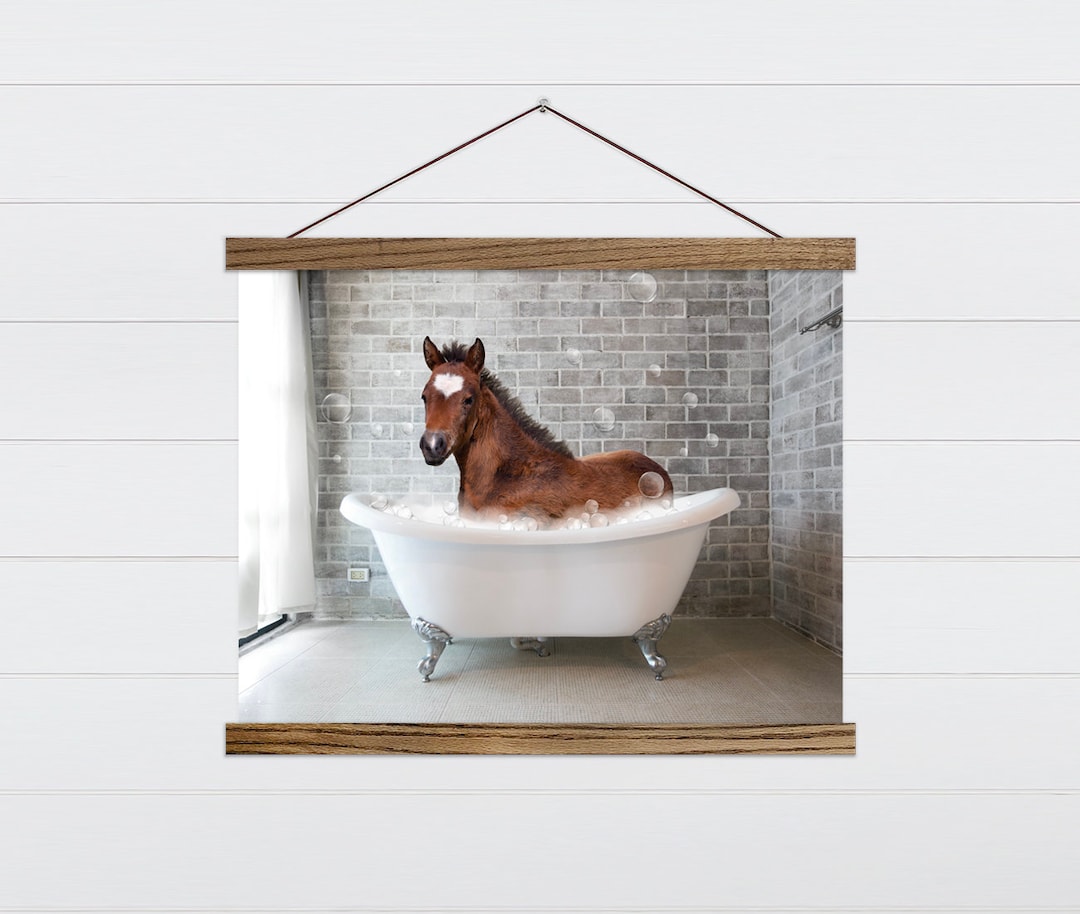 Horse in Bathtub Farmhouse Bathroom Wall Hanging Horse Bathroom Wall ...