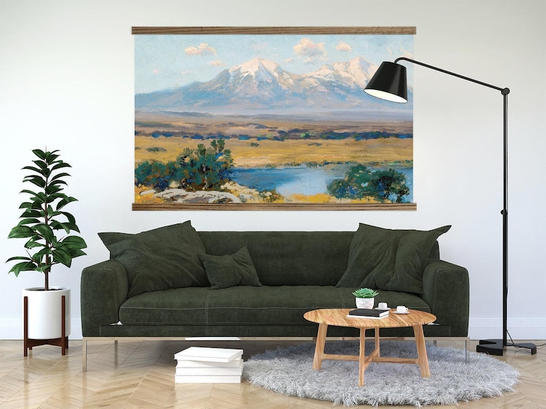 Vintage bergschilderij van de Spaanse toppen van Colorado - Kunst voor enorme muur - XL afbeelding 2