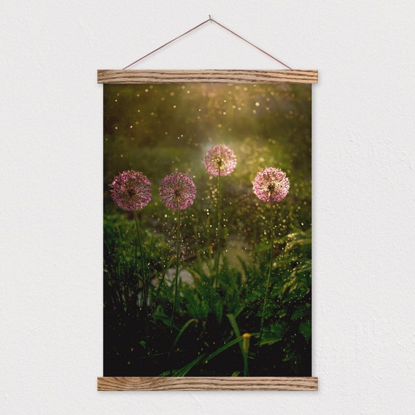 Wooden Poster Hanger- Purple Blooms Canvas Print with Wood Magnetic Poster Hanger- Flat Canvas- Gift for her-Snap Frame-Frame Stiks