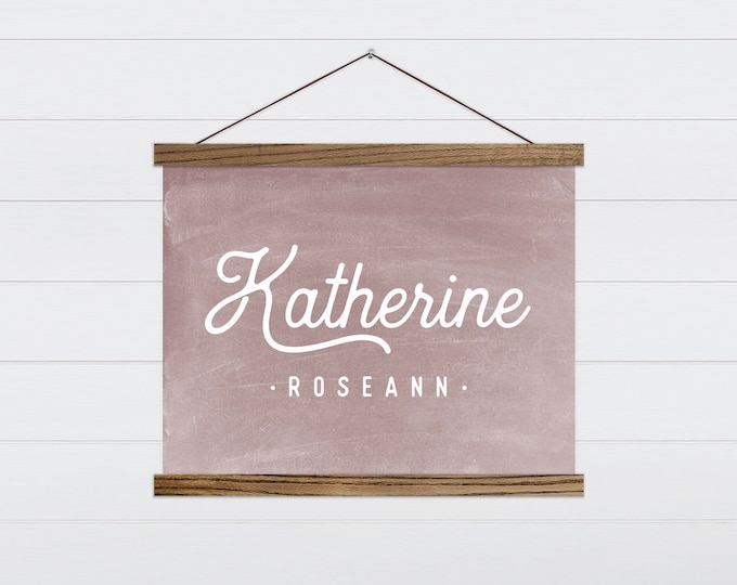 Retro Name Flag Wall Art Pink- Farmhouse Custom Name Wall Sign