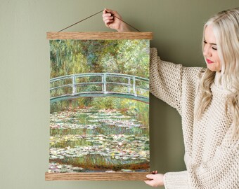 ANY Monet Painting on Canvas with Frame - Bridge over a Pond of Water Lilies by Claude Monet