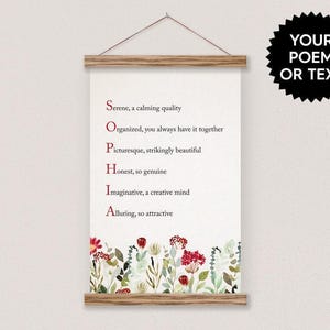 Custom Floral Wall Art - Floral Wall Art - Red Flowers - Custom Name Acrostic Poem-pix