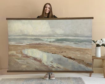Beige Strand Vintage Abstrakt - Übergroßer Naturteppich - Extragroße Strand Leinwand Kunst - XL