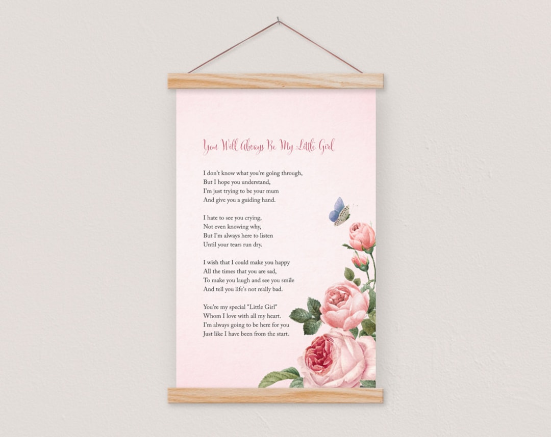 Pink Rose Poem Wall Hanging Gift for Her Wall Art Roses and Butterfly