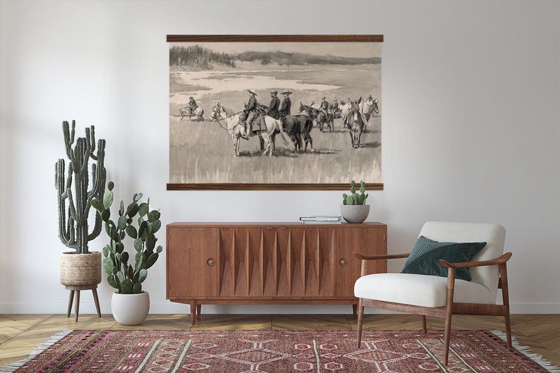 Vintage Western Cowboy Art - Extra Large Canvas Wall Hanging - Forest ...