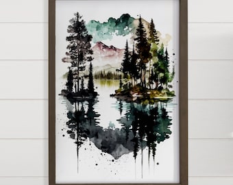 Lake Tahoe Black Ink Painting - Lake Canvas Art - Wood Frame