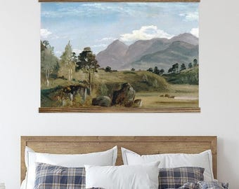Affordable Art Bedroom Large Canvas Wall Art - Mountain scape Painting - XL