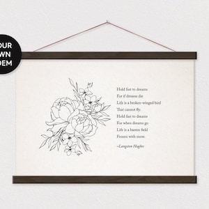 Custom Poem Gift with Peony Flower Drawing Canvas with Hanger Frames - Any Pix or Text ART