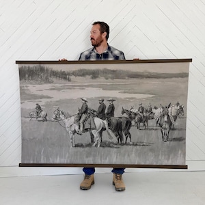 Vintage Western Cowboy Art - Extra Large Canvas Wall Hanging - Forest Rangers on Guard - XL