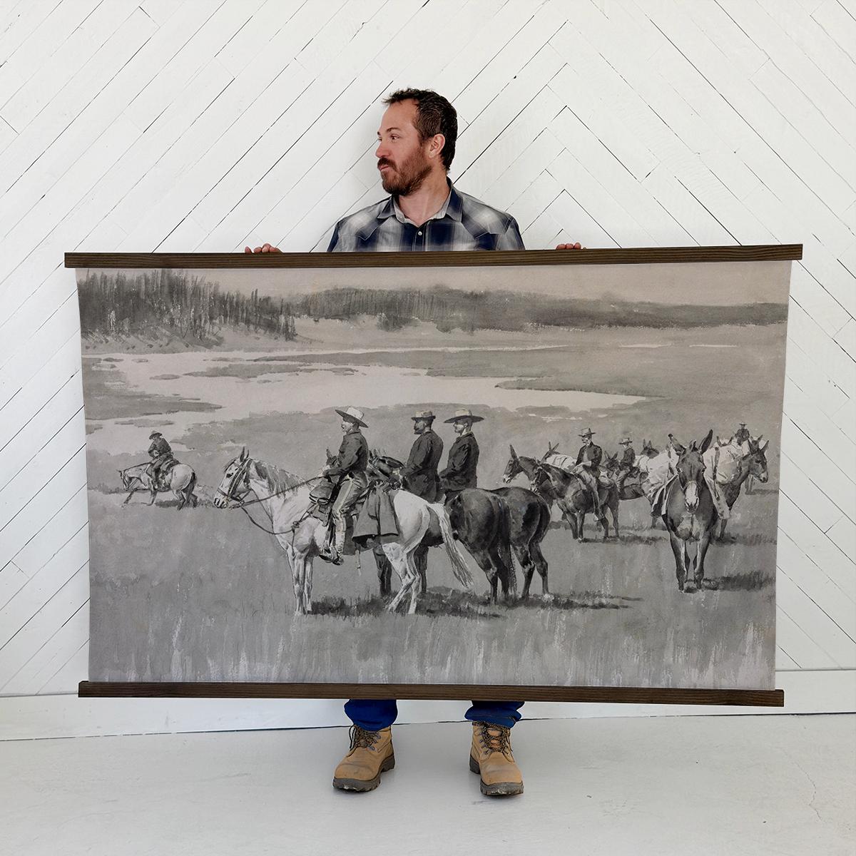 Vintage Western Cowboy Art - Extra Large Canvas Wall Hanging - Forest Rangers on Guard