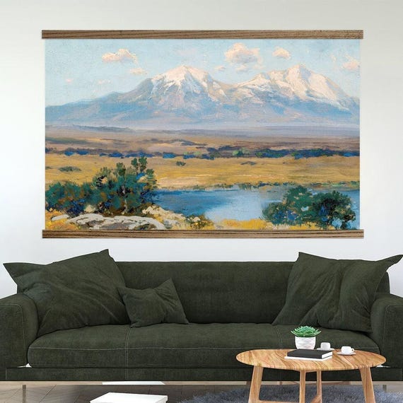 Vintage Mountain Painting of Colorado Spanish Peaks - Art for Huge Wall - XL