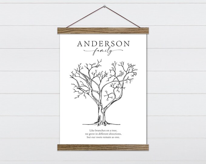 Custom Family Tree Fingerprint Wall Art - Farmhouse Family Tree Décor