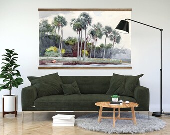 Large Wall Accent - Florida Palms Watercolor Canvas Art - Beach House Wall Art - XL