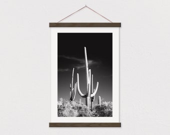 Black and White Saguaro Cactus Canvas Print with Wood Magnetic Poster Hanger-Farmhouse Sign- Gift for her- Farmhouse Print- Modern Farmhouse