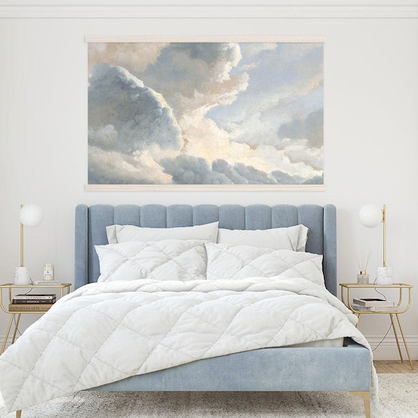 Wall Hanging Mural - Cloud Study- Large Cloud Bedroom Wall Decor Above King Bed Tapestry- Large Framed Artwork- Canvas with Wood Frame - XL