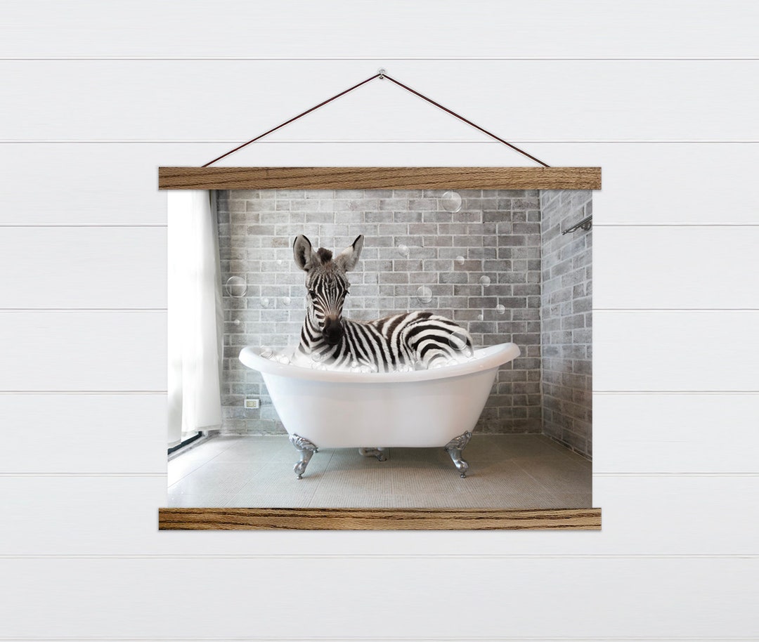 Zebra in a Bathtub Farmhouse Bathroom Wall Hanging Zebra Bathroom Wall