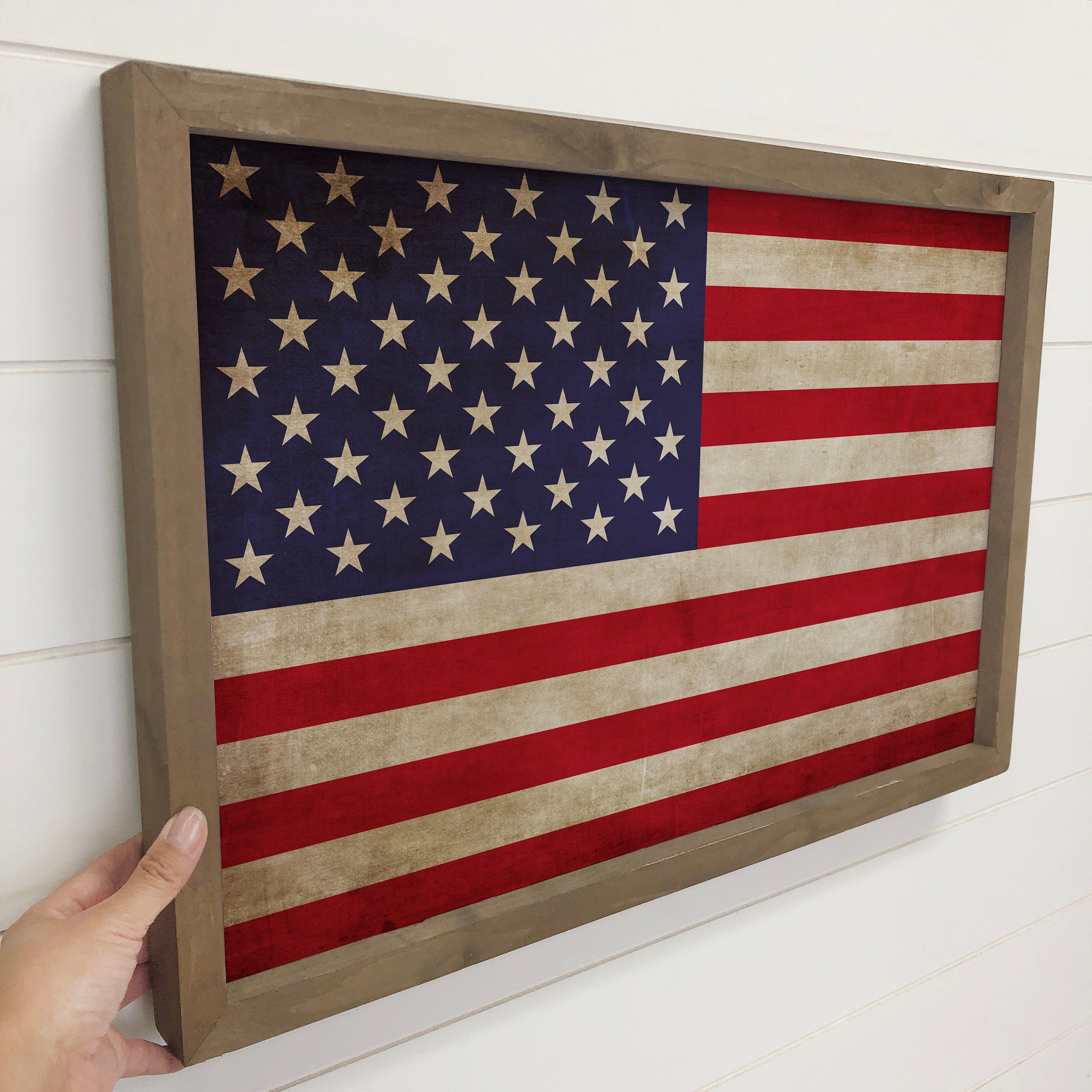 Bandera estadounidense vintage - Arte patriótico en lienzo - Marco de  madera - Etsy México, image size:3000x3000