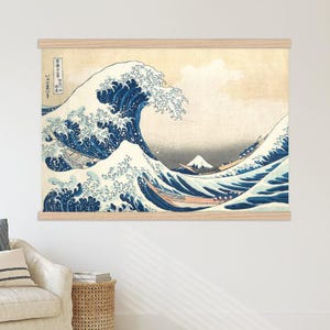 Kanagawa The Great Wave- Large Hanging Canvas Tapestry with Wood Frame