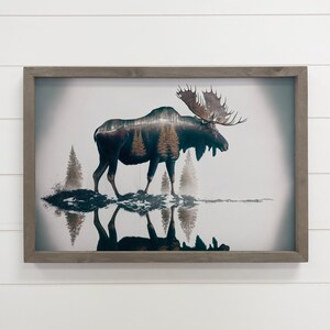 Snowy Forest Moose Double Exposure Wall Art